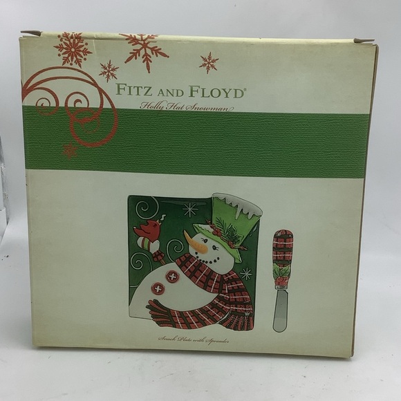 Fitz and Floyd Holly Hat Snowman Snack Plate and Spreader - Picture 10 of 13